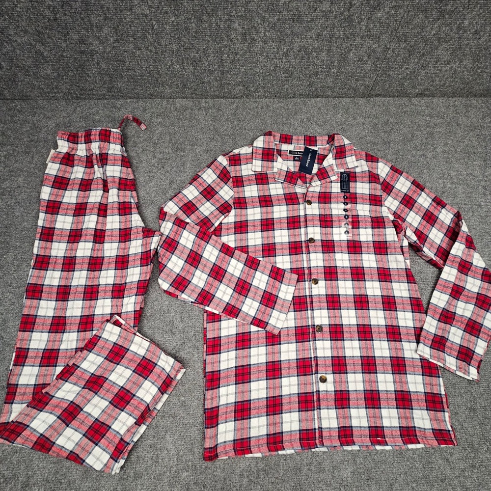 Club Room Mens Pajama Set Flannel Plaid Sleepwear 2-Piece Red White Combo Small